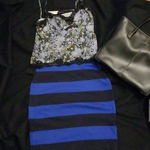 Merona blue & black striped skirt